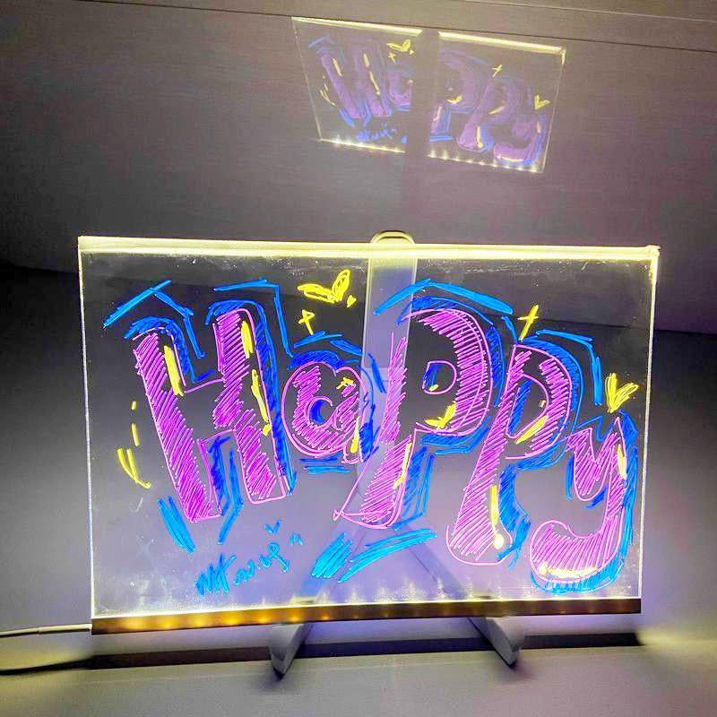 Led Message Board with Pen Set, 10Pcs/Set Rechargeable Reusable Writing Drawing Message Board, Luminous Dry Erase Board, Suitable for Office, School, Home