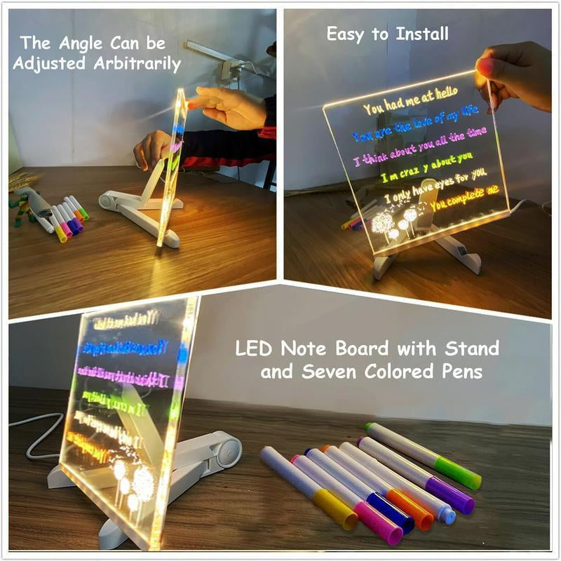Led Message Board with Pen Set, 10Pcs/Set Rechargeable Reusable Writing Drawing Message Board, Luminous Dry Erase Board, Suitable for Office, School, Home