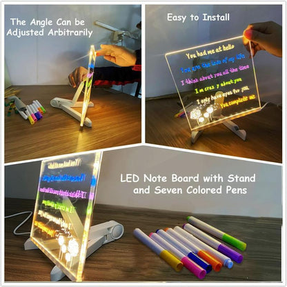 Led Message Board with Pen Set, 10Pcs/Set Rechargeable Reusable Writing Drawing Message Board, Luminous Dry Erase Board, Suitable for Office, School, Home