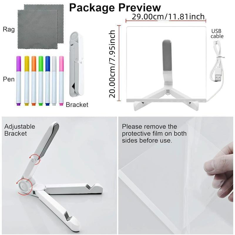 Led Message Board with Pen Set, 10Pcs/Set Rechargeable Reusable Writing Drawing Message Board, Luminous Dry Erase Board, Suitable for Office, School, Home