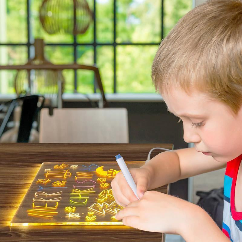 Led Message Board with Pen Set, 10Pcs/Set Rechargeable Reusable Writing Drawing Message Board, Luminous Dry Erase Board, Suitable for Office, School, Home